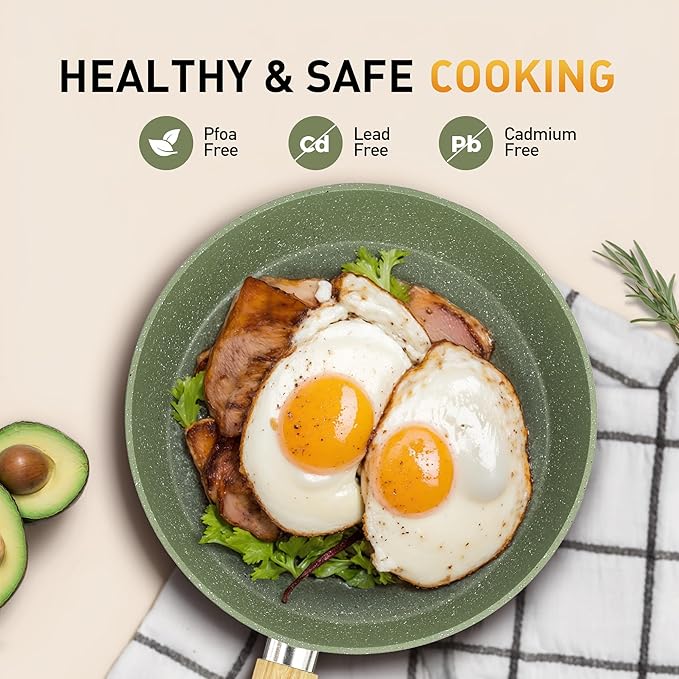 17 Piece Pots and Pans Set Non Stick, Nonstick Induction Granite Kitchen Cookware Sets, Induction Cookware Frying Pans, Nonstick Granite Cooking Set, Pan Sets for Cooking, Green