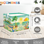 Summer Tropical Beach Storage Basket Collapsible Clothes Kid Laundry Hamper Palm Tree Large Picnic Basket Boy Girl Book Toy Box Bin, Green, 36L
