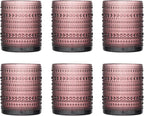 XKXKKE Hobnail Beaded Drinking Glasses Set of 6, 12 oz Vintage Glassware Set Romantic Water Glasses Tumbler, Water Cups, Clear Embossed Glassware Set for Beer, Juice, Cocktail, Soda, Beverages Purple