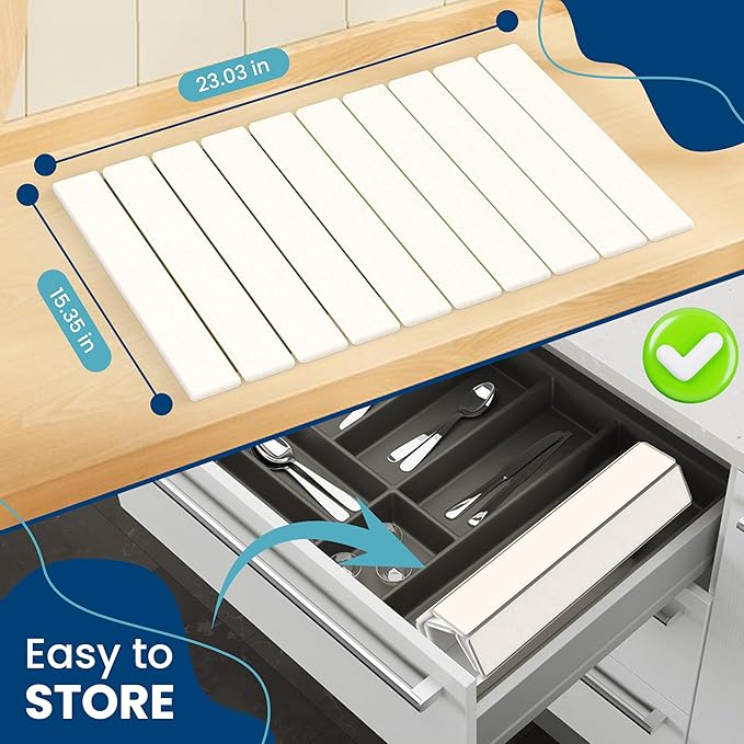 Stone Drying Mat for Kitchen Counter W/ Tote Bag, Large Stone Dish Drying Mat Foldable, Absorbent Diatomaceous Quick Dry Stone Mat Kitchen Dishes Bottles Cups Bathroom Any Countertop 23" x 15.3"