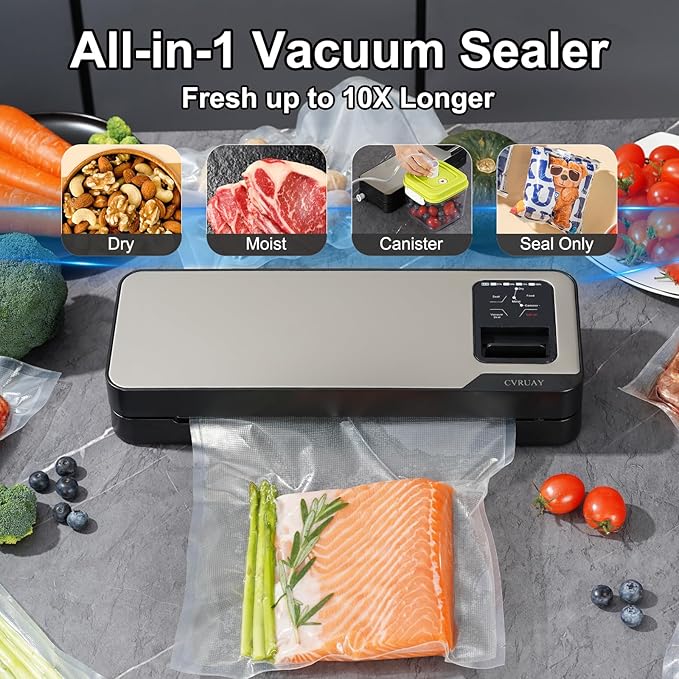 Vacuum Sealer Machine, 75kpa Rechargeable Automatic Food Sealer for Freshness Storage, Portable Touch Screen Food Vacuum Sealers Machine with Pre-cut Cutter & Bags, Air Hose for outdoor Indoor