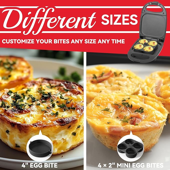 Egg Bite Maker with 2 Silicone Egg Molds for Breakfast Sandwiches, Breakfast Maker, Omelet Pan, Healthy Snacks or Desserts, Black