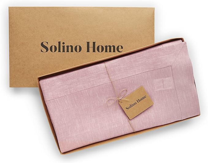 Solino Home Linen Bubblegum Pink Tablecloth 60 x 144 Inch - Athena, 100% Pure Linen Rectangle Tablecloth - Machine Washable Table Cloth for Summer, Halloween
