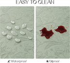 Romanstile Vinyl Placemats Set of 4-12 X 18 Inch - Heat Resistant Non-Slip Embossed Floral Place Mats 100% Waterproof Oilproof Wipeable Faux Leather Table Mats for Kitchen/Dining/Party, GrassGreen