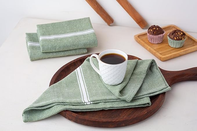 LANE LINEN Kitchen Towels Set - 100% Pure Cotton Dish Towels for Kitchen, Super Absorbent Kitchen Hand Towel, Tea Towels, Soft & Durable Dish Cloths, Pack of 6 – 14”x25”, Olive