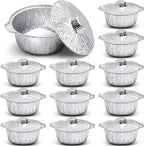 12 Pcs Disposable Aluminum Pot with Lid Round Foil Pans Disposable Cookware Food Container for Vacation Trips Camping Baking Heating Cooking (74.4 oz)