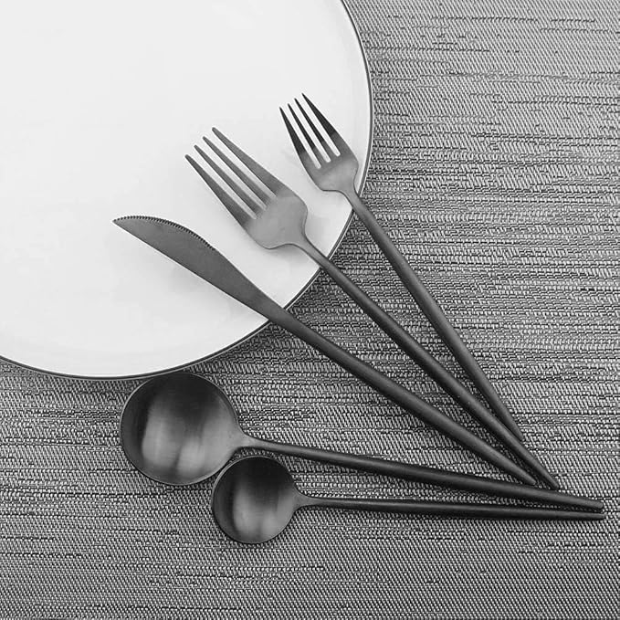 JASHII Luxury Black Flatware, Silverware Sets, 6-pieces Elegant Cute 18/10 Stainless Steel Silverware Set for Eating Home Kitchen Hotel Restaurant, Service Sets for 1 People, Dishwasher Safe