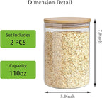 Glass Storage Jars Set Elegant Containers with Airtight Bamboo Lids, Perfect for Kitchen Organization - Flour, Rice, Pasta, Sugar, Coffee Beans, Accessories Included (2 packs(111oz))
