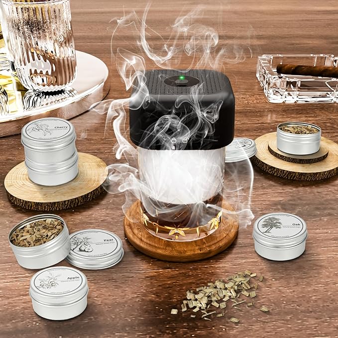Gezen Electric Whiskey Smoker Kit with 6 Flavors Wood Chips, Rechargeable Cocktail Smoker Kit Built-in Lighter, Instant Smoke for Bourbon, Drinks and Food, Christmas Birthday Gifts for Men Dad Husband
