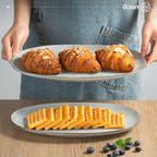 famiware Serving Platter, Oval 15.59/14.3/12.9inch Serving Dishes for Entertaining, Serving Bowls, Reactive Glaze, Stoneware Serving Trays for Party, Food, Turkey, Cheese, Ocean Series, Grey