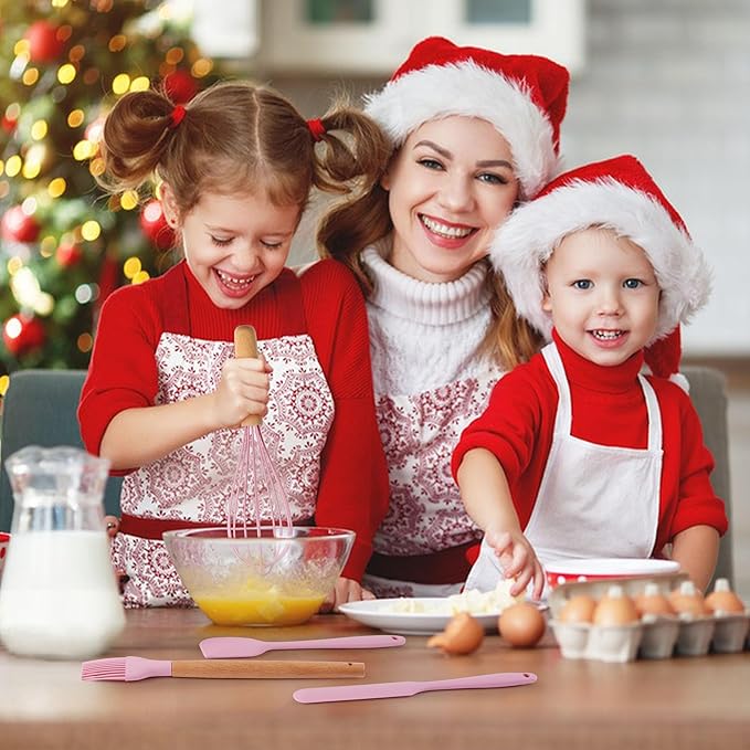 Silicone Kitchen Utensils Set, LIANYU 15-Piece Heat Resistant Cooking Utensils with Holder, Cooking Kitchen Gadgets Tools for Nonstick Cookware, Wooden Handle, Pink