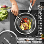 Fogdream 12” Stainless Steel Pan, Non Stick Frying Skillet with Lid, Tri-Ply Stainless Steel for All Cooktops, Dishwasher and Oven-Safe Cooking Pan, Stay-Cool Handle, Silver