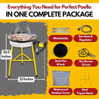 Paella Burner and Stand Set 12 Servings, 18 Inch Paella Pan, Dual Propane Outdoor Stove with Stand & Regulator, Portable Gas Cooker for Camping Crawfish Boil Cooking Outdoor, Paellera Propano