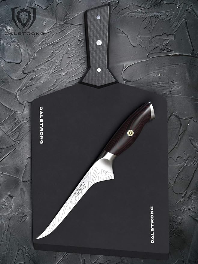 Dalstrong Cutting & Serving Board-Giftable Black Wood-Fibre Cutting Board-Non-Slip Feet-The Infinity Series-G10 Handle-Obsidian Black-Medium Size (9" x 11")