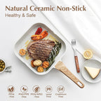 SENSARTE Nonstick Ceramic Grill Pan for Stove Tops, Versatile Square Grilling Pan with Pour Spouts, Durable Grill Skillet for All Stoves, Steak Bacon Pan, Non Toxic-PTFE,PFAS,PFOA Free, 11 Inch