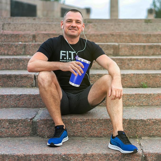 20 oz Tumbler Coffee Tavel Tumblers Bulk with Lid Stainless Steel Double Wall Vacuum Insulated Mug Powder Coated Cups fit Car Cupholder for Hot and Cold - Dark Blue, 1Pack