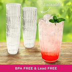 Kate Aspen Clear Ribbed Acrylic Glasses Drinkware Set of 8, 21 oz, Plastic Tumblers, Tumblers & Water Glasses, BPA-Free Plastic Cups Reusable for Cocktails,Pool Parties & Outdoor Entertaining