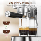 Kndko 20 Bar Espresso Machine, Professional Espresso Maker with Milk Frother Steam Wand, Compact Stainless Steel Coffee Machine with 40.5oz Removable Water Tank for Cappuccino, Latte