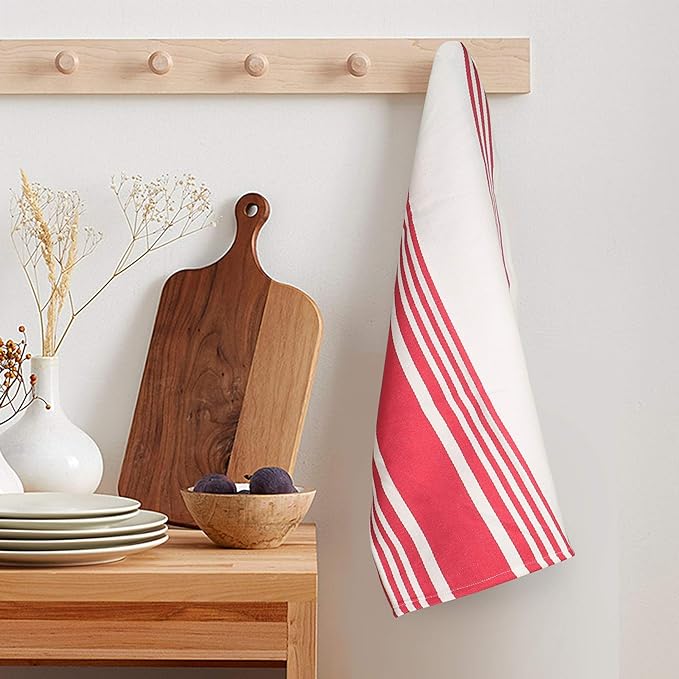 Urban Villa Kitchen Towels 100% Cotton Pack of 6, Highly Absorbent Quick Drying Super Soft Premium Dish Towels 20x30 Inch for Kitchen with Hanging Loop Hand & Tea Towels - Pink/White