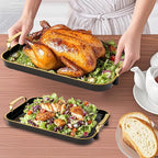 Serving Tray with Handles Set of 3 Rectangular Large Serving Platters 16.5/14.9/13.2 Inch White Plates for Dinner, Party, Entertaining, Black Gold