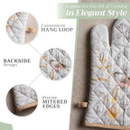 Maison d' Hermine 100% Cotton Oven Mitt & Pot Holder Set (7.5"x13" & 8"x8") Heat Resistant BBQ Cooking Gloves with Loop, Grilling, Kitchen, Handling Hot Pans Spring/Summer (Meadow Florals - Beige)