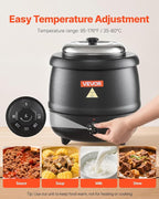 VEVOR Electric Soup Warmer, 10QT Commercial Soup Kettle with 304 Stainless Steel Detachable Insert Pot, 95~176°F Adjustable Temperature, Soup Station for Restaurant and Big Family, Black