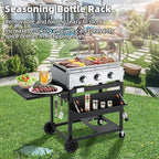 MELLCOM 3 Burner 30000 BTU Outdoor Gas Griddle with Lid (Side Shelf), Portable Flat Top Griddle 28 Inch Heavy- Duty Cast lron Grill, Bottle Rack & Grease Pan for Camping, Picnic, Patio