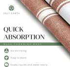 Salt Earth Kitchen Towels Cotton Dish Towel Size 24x14 Inches Set of 12 100% Ring Spun Cotton Absorbent Quick Dry Herringbone Weave Lint Free Washable Dishcloth Hanging Loop Color White & Red Stripe