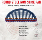Bakken Pizza Baking Pan - Round Perforated Carbon Steel Pan with Non-Stick Marble Coating, Oversized Silicone Handle, Dishwasher Safe, High-Temperature Resistant, Durable & Easy Cleanup - Blue, 2 Pack