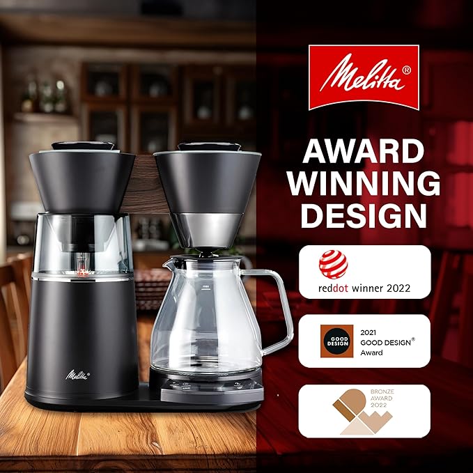 Melitta Vision 12-Cup Drip Coffee Maker, Automatic and Programmable, 96oz Capacity with 5-Pack Coffee Filters | Black