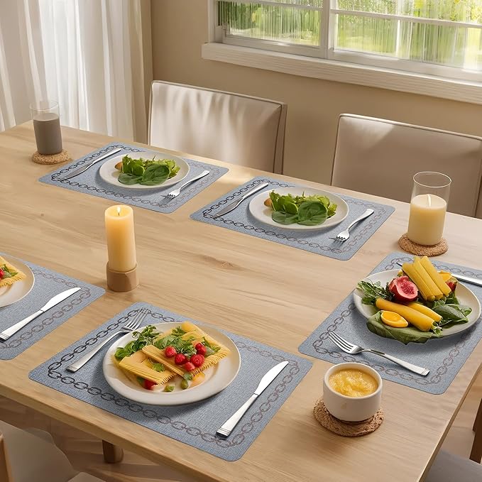 Placemats Set of 4, Heat Resistant & Waterproof Table Mats for Dining, Non Slip Scratch Proof Place Mats for Kitchen, Easy to Clean - Outdoor,Indoor Use（17x12 Inch）