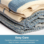 MEEMA Kitchen Towels and Dishcloths Sets of 4 | Large 18 x 28 Inch | Upcycled Cotton Tea Towel | Super Absorbent Cotton Dish Towels for Kitchen | Blue Stripes | Hand Towels