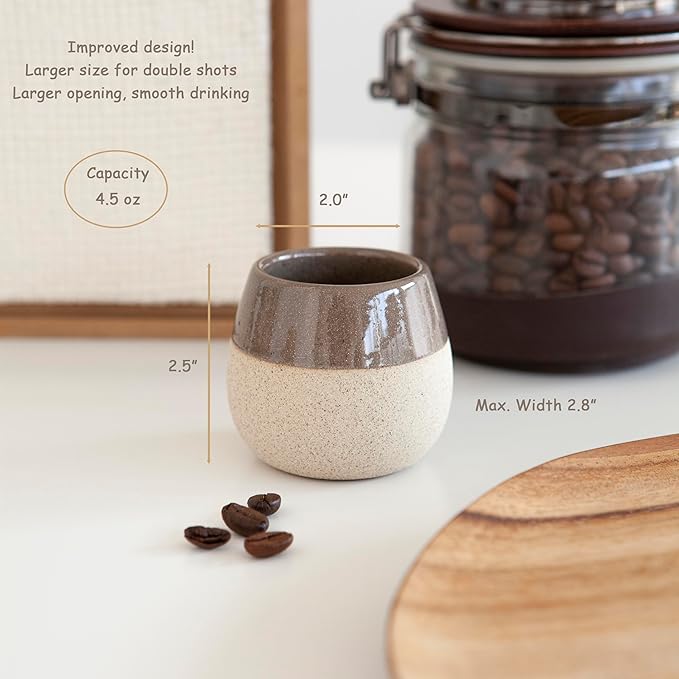 Ceramic Espresso Cups Set of 4, 4.5oz capacity - Cortado Macchiato Coffee Mugs for Nespresso Machine - Espresso Glasses - Demitasse Cups - Tazas de Cafe - Espresso Accessories - Expresso Coffee Cup