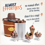 Nostalgia Electric Ice Cream Maker - Old Fashioned Soft Serve Ice Cream Machine Makes Frozen Yogurt or Gelato in Minutes - Fun Kitchen Appliance - Vintage Wooden Style - Dark Wood - 4 Quart