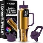 Coldest Tumbler with Handle and Straw, 100% Spill Proof Tumbler with Straw (3 Lids), Stainless Steel Insulated Leakproof Tumblers for Women & Men, Cup Holder Friendly, 46 oz (Mango Reflections)