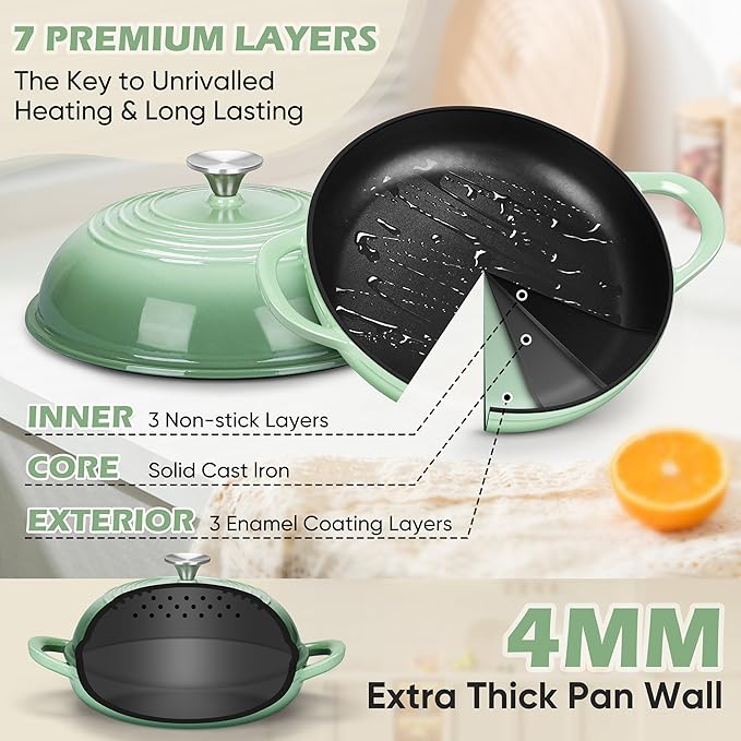 Bread Oven for Sourdough Baking (5.5 QT), Joyfair Enamaled Cast Iron Dutch Oven Pot with Lid, Sourdough Baking Pan, Heavy Duty Dual Handles, Non-Stick & Even Cooking, Oven-safe 500°F, Pistachio Green