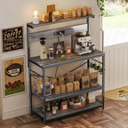 SUPERJARE Bakers Rack with Power Outlets, Microwave Stand, 39.4 X 14.3 Inch Larger Desktop, Kitchen Storage Rack with Adjustable Middle Shelf, 6 S-Shaped Hooks, Coffee Bar Stand, Grey