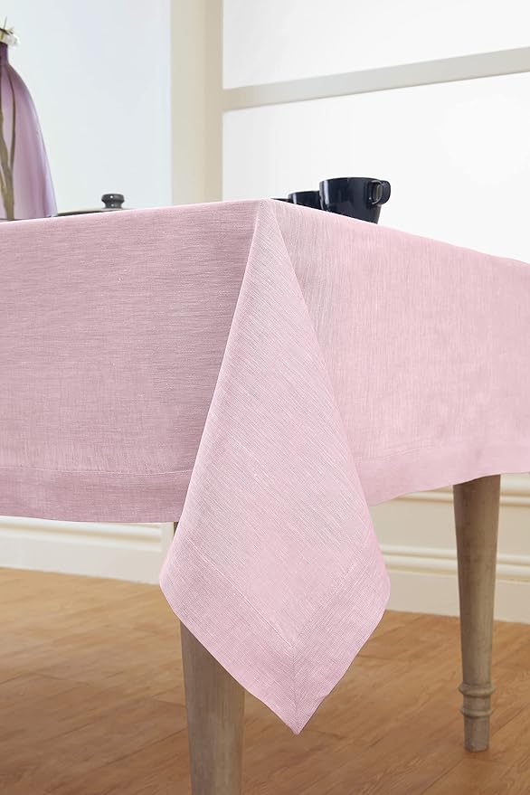 Solino Home Linen Bubblegum Pink Tablecloth 60 x 144 Inch - Athena, 100% Pure Linen Rectangle Tablecloth - Machine Washable Table Cloth for Summer, Halloween