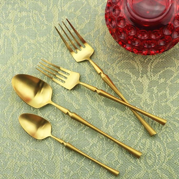 Gugrida Unique & Beautiful Flatware Set - 5 Piece Iridescent Silverware Sets | 18/10 Stainless Steel Reusable Cutlery Set | Gold Utensils Service For 1 with Dessert Fork, Knife, Spoon, Dinner Fork