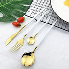 JASHII Flatware Serving Set 24 Piece, Stainless Steel Silverware Set, White Gold Cutlery, Modern Elegant Tableware for Party, Christmas, Dinner