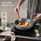 Kitchen Academy Induction Cookware Sets - 12 Piece Gray Cooking Pan Set, Granite Nonstick Pots and Pans Set