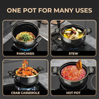 Nonstick Ceramic Coated Sauce Pan with Lid Black Crock Pot with Twist & Lock Handles, Micro Pressure Cooker Versatile stock pot with lid, Bottom Big Soup Canning Pots,Simmer Pot (BLACK, 5.5Quarts)
