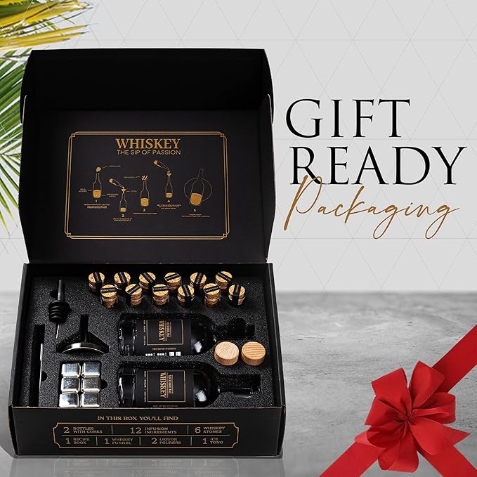 Whiskey Making Kit - DIY Whiskey Gifts For Men Unique - Alcohol Infusion Kit with Bottles, Wood Chips, Botanicals and Stone - Bourbon Birthday Gifts for Men, Dad and Fathers Day - Make Your Own Whisky