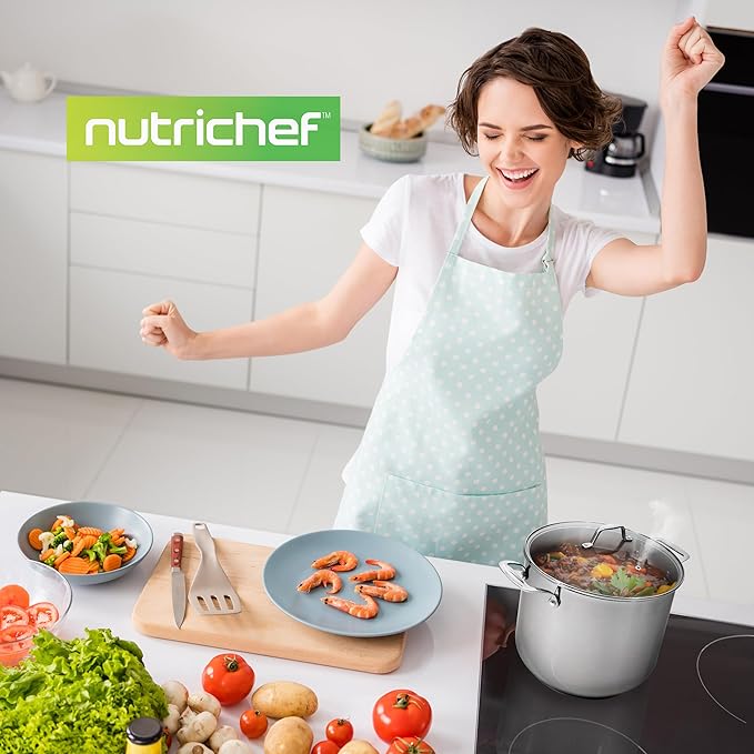 NutriChef 15-Quart Stainless Steel Stock Pot with Tempered Glass Lid - Induction Compatible Large Stockpot, Ideal for Stews & Soups, Dishwasher Safe - NCSP16