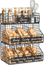 keomaisyto Egg Holder Countertop with 5 Dividers & DIY Nameplate to Separate Eggs, 3 Tier Stackable Wire Storage Baskets for Gathering Fresh Eggs, XXL Large Egg Rack, Wall-Mounted (Patent Pending)