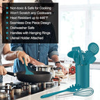 LIANYU 12-Piece Silicone Kitchen Cooking Utensils Set with Holder, Kitchen Tools Include Slotted Spatula Spoon Turner Ladle Tong Whisk, Dishwasher Safe, Dark Blue