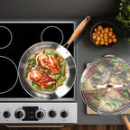 12 Inch Tri-Ply Stainless Steel Frying Pan with Lid, Professional Quality Skillet Suitable for All Stove, Oven and Dishwasher Safe, PFOA PTFE PFOS Free, Fast and Even Heating