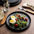 AmorArc Ceramic Dinnerware Sets, Wavy Rim Stoneware Plates and Bowls Sets, Highly Chip and Crack Resistant | Dishwasher & Microwave & Oven Safe Dishes set, Service for 6 (18pc)-Speckled Black