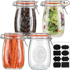 Wide Mouth Mason Jars 32 oz, 4 Pack Glass Canning Jars with Airtight Lid, Large Clear Canister Quart Jars for Pickling Flour Salad Jam Jelly Coffee Sugar Beans Kitchen Storage (4 Pack 32OZ)