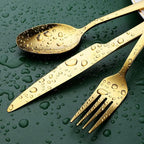 Gold Silverware Set, OGORI 30-Piece Gold Forged Stainless Steel Flatware Set with Square Handle, Service of 6